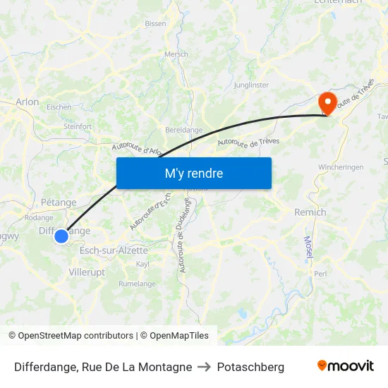 Differdange, Rue De La Montagne to Potaschberg map