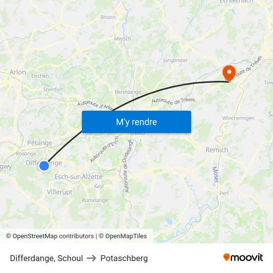 Differdange, Schoul to Potaschberg map