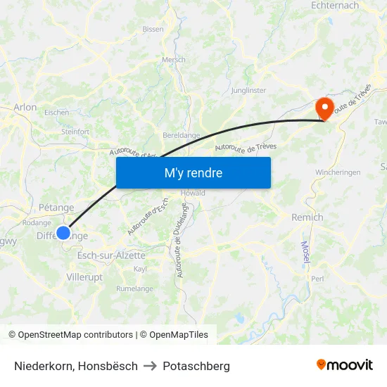 Niederkorn, Honsbësch to Potaschberg map