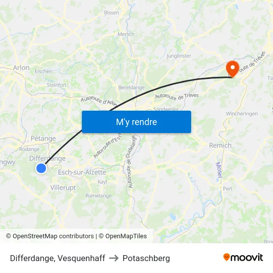 Differdange, Vesquenhaff to Potaschberg map