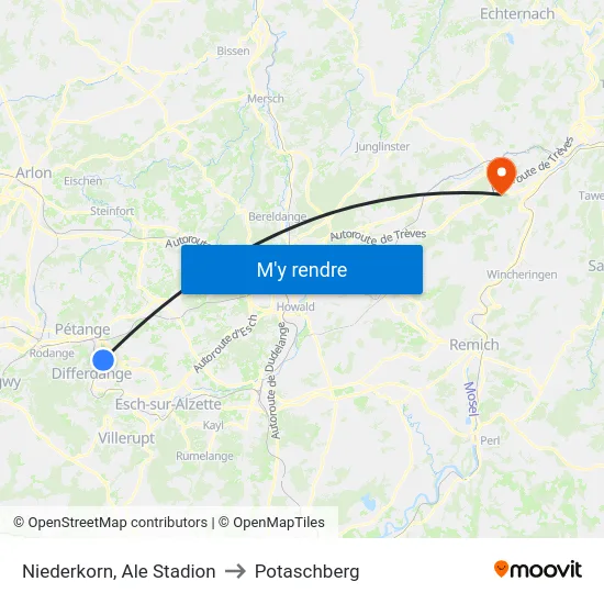 Niederkorn, Ale Stadion to Potaschberg map