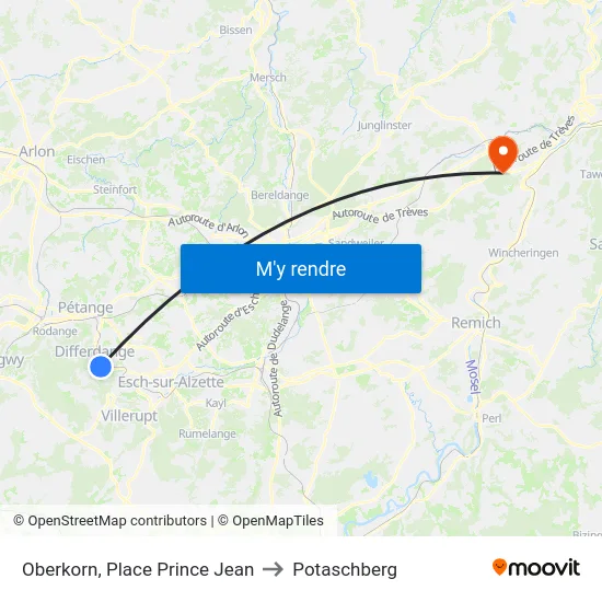 Oberkorn, Place Prince Jean to Potaschberg map