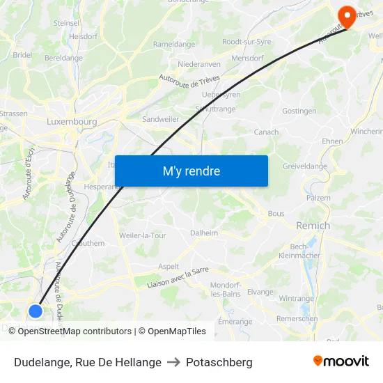 Dudelange, Rue De Hellange to Potaschberg map