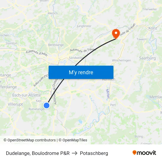 Dudelange, Boulodrome P&R to Potaschberg map