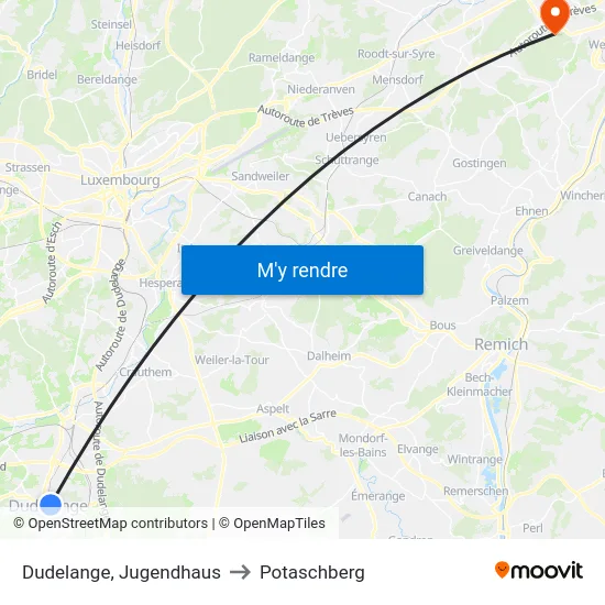 Dudelange, Jugendhaus to Potaschberg map