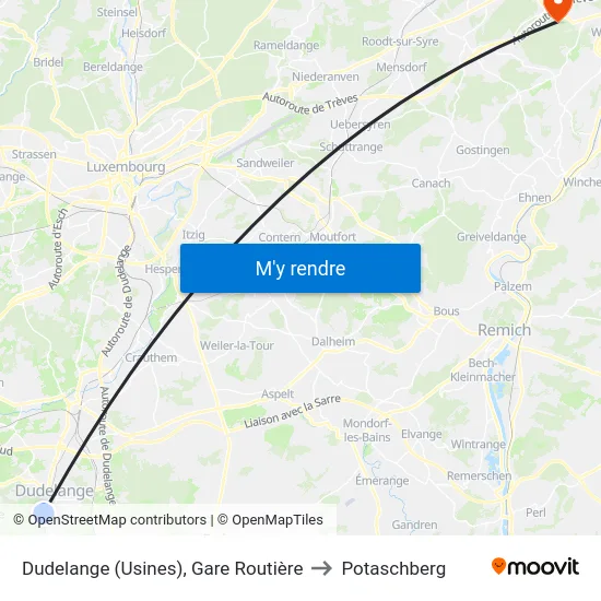 Dudelange (Usines), Gare Routière to Potaschberg map