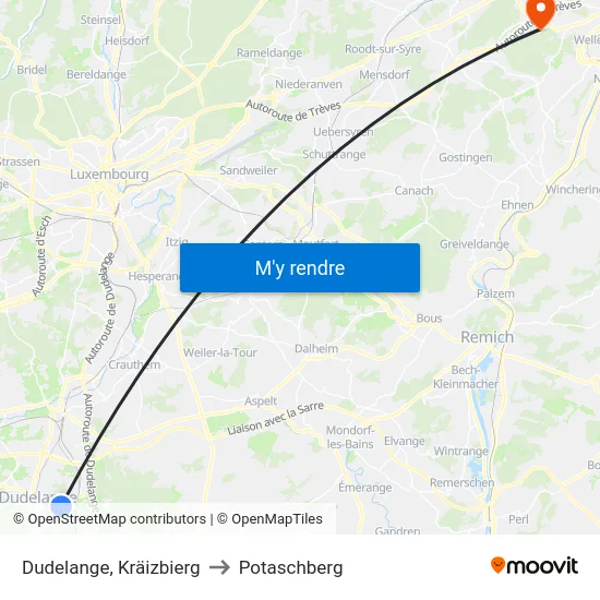 Dudelange, Kräizbierg to Potaschberg map