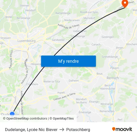 Dudelange, Lycée Nic Biever to Potaschberg map