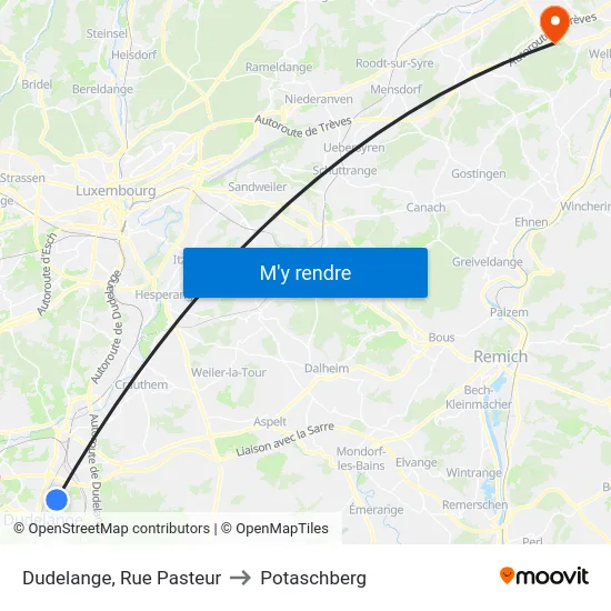 Dudelange, Rue Pasteur to Potaschberg map
