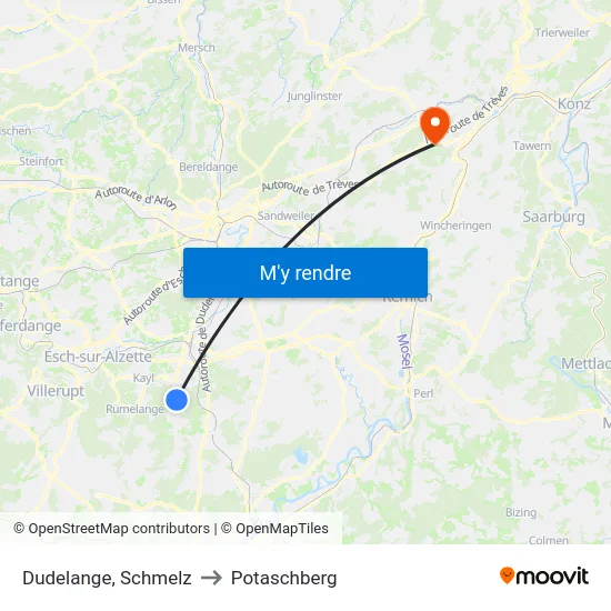 Dudelange, Schmelz to Potaschberg map