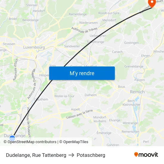 Dudelange, Rue Tattenberg to Potaschberg map