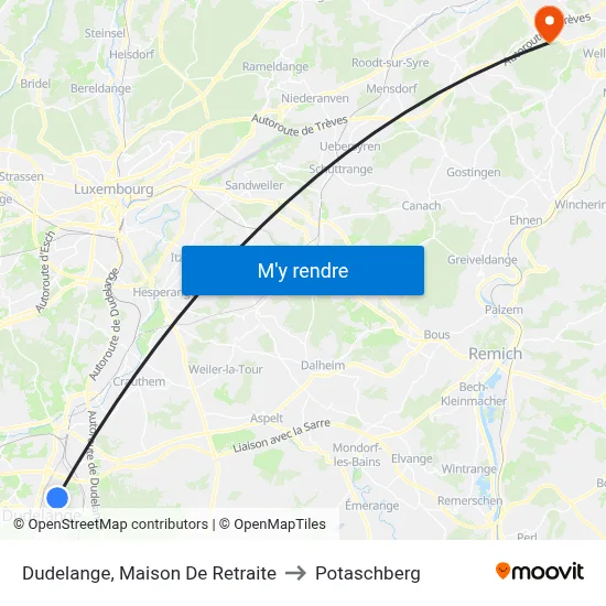 Dudelange, Maison De Retraite to Potaschberg map