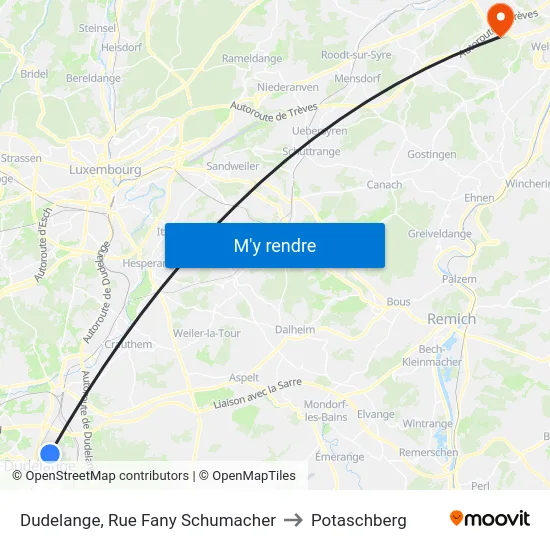 Dudelange, Rue Fany Schumacher to Potaschberg map