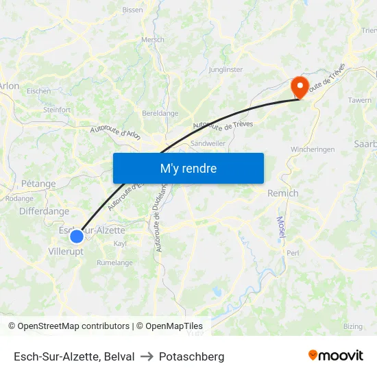 Esch-Sur-Alzette, Belval to Potaschberg map