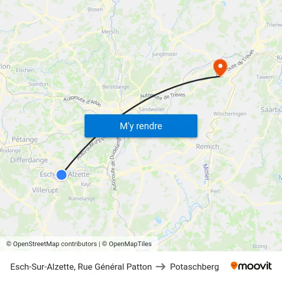 Esch-Sur-Alzette, Rue Général Patton to Potaschberg map