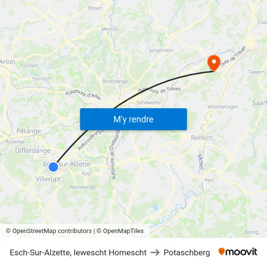 Esch-Sur-Alzette, Iewescht Homescht to Potaschberg map