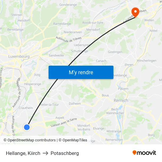 Hellange, Kiirch to Potaschberg map