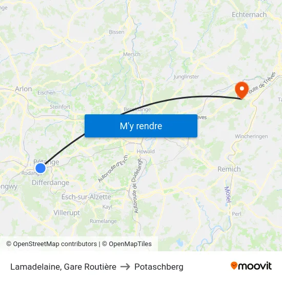 Lamadelaine, Gare Routière to Potaschberg map