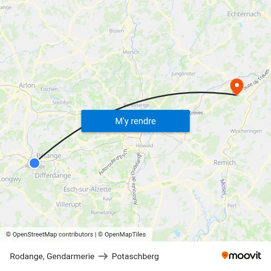 Rodange, Gendarmerie to Potaschberg map