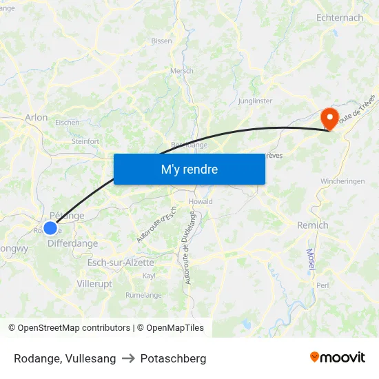 Rodange, Vullesang to Potaschberg map