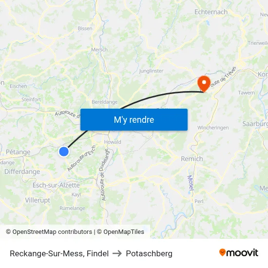 Reckange-Sur-Mess, Findel to Potaschberg map