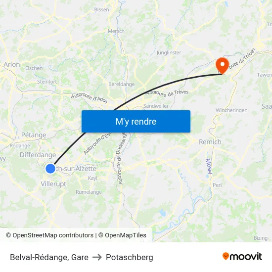 Belval-Rédange, Gare to Potaschberg map