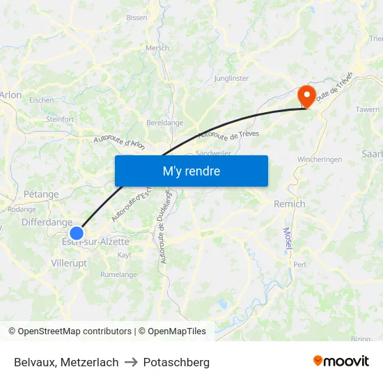 Belvaux, Metzerlach to Potaschberg map