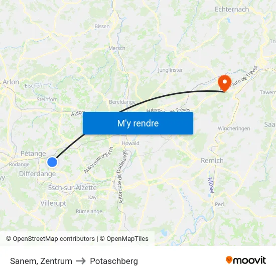 Sanem, Zentrum to Potaschberg map