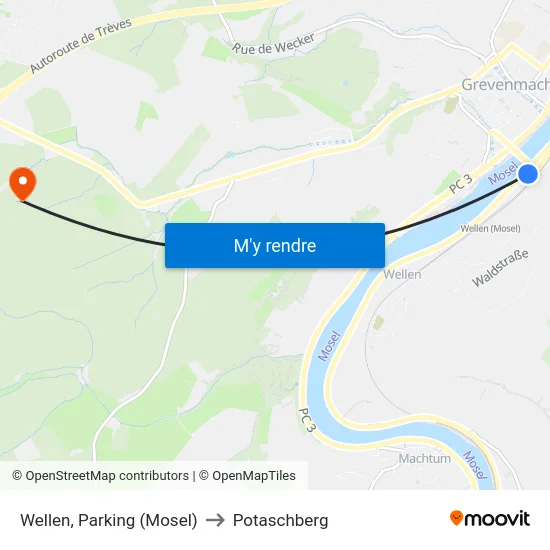 Wellen, Parking (Mosel) to Potaschberg map