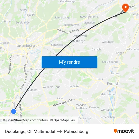 Dudelange, Cfl Multimodal to Potaschberg map