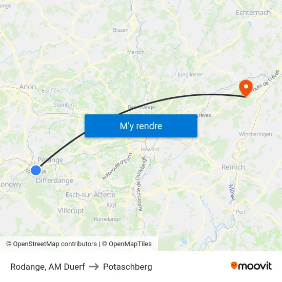 Rodange, AM Duerf to Potaschberg map