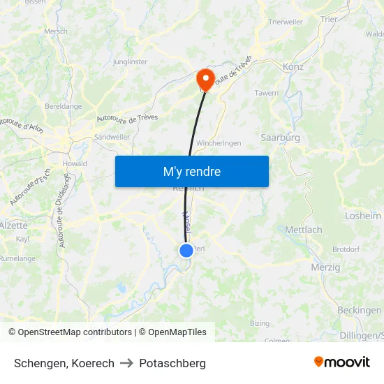 Schengen, Koerech to Potaschberg map