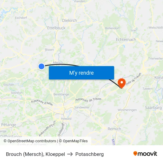 Brouch (Mersch), Kloeppel to Potaschberg map