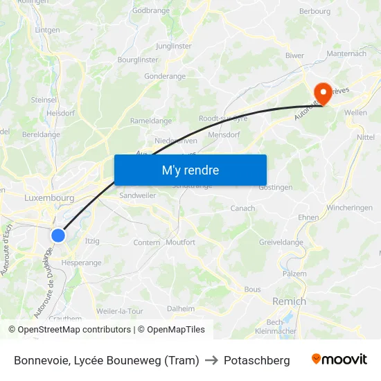 Bonnevoie, Lycée Bouneweg (Tram) to Potaschberg map