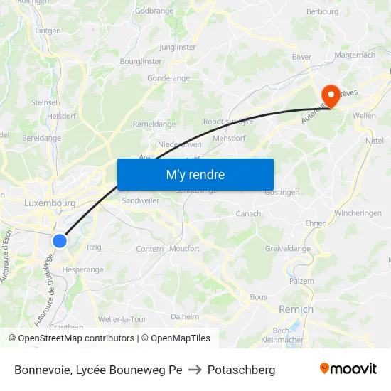 Bonnevoie, Lycée Bouneweg Pe to Potaschberg map