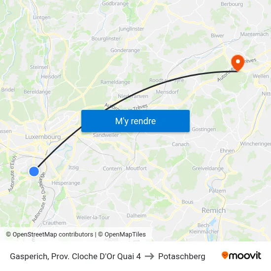 Gasperich, Prov. Cloche D'Or Quai 4 to Potaschberg map