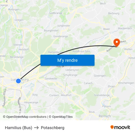 Hamilius (Bus) to Potaschberg map