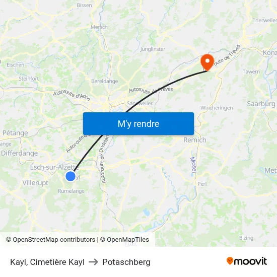 Kayl, Cimetière Kayl to Potaschberg map