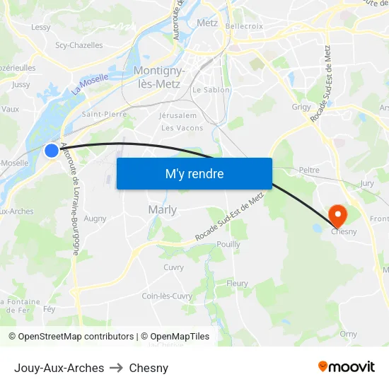 Jouy-Aux-Arches to Chesny map