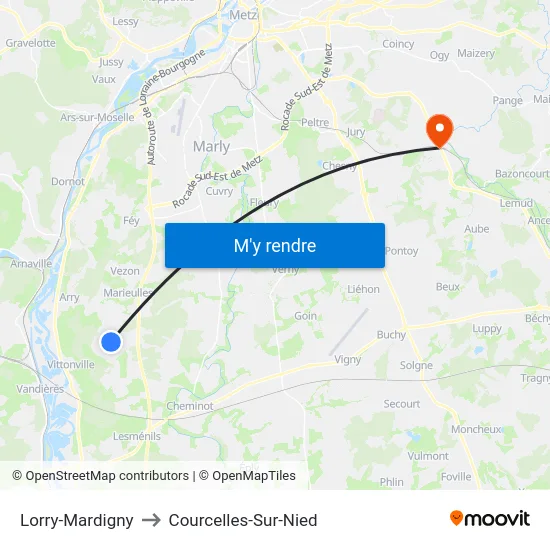 Lorry-Mardigny to Courcelles-Sur-Nied map