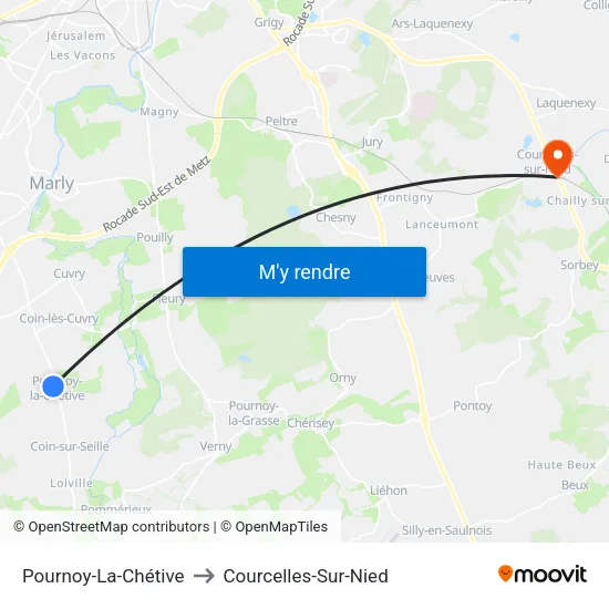 Pournoy-La-Chétive to Courcelles-Sur-Nied map