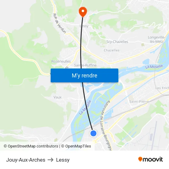 Jouy-Aux-Arches to Lessy map