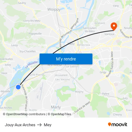 Jouy-Aux-Arches to Mey map