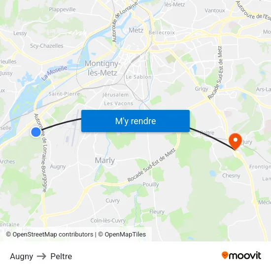 Augny to Peltre map