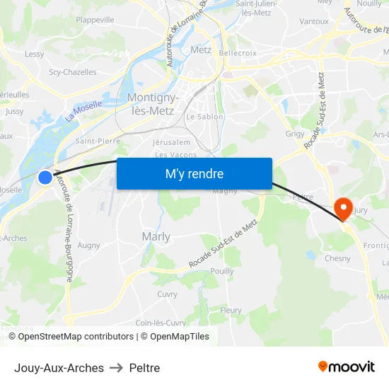 Jouy-Aux-Arches to Peltre map