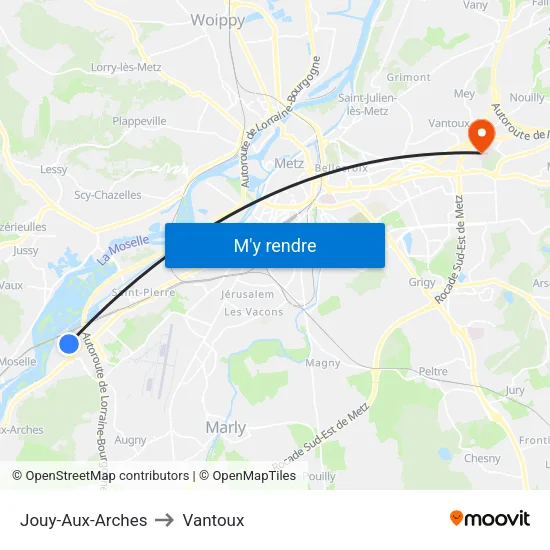 Jouy-Aux-Arches to Vantoux map