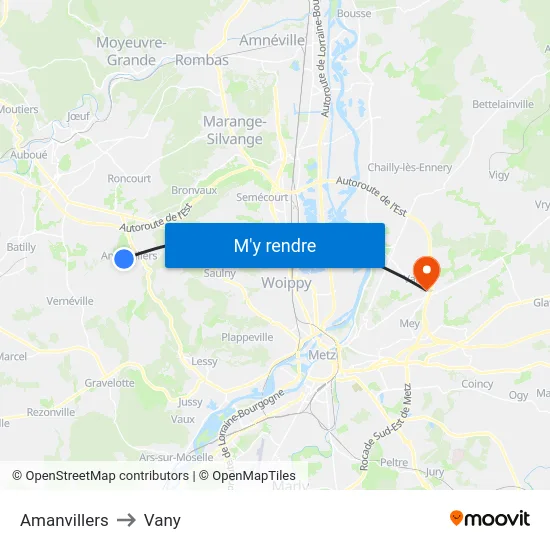 Amanvillers to Vany map