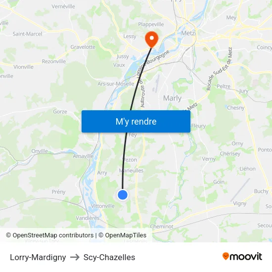 Lorry-Mardigny to Scy-Chazelles map