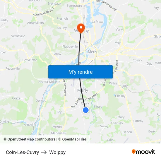 Coin-Lès-Cuvry to Woippy map