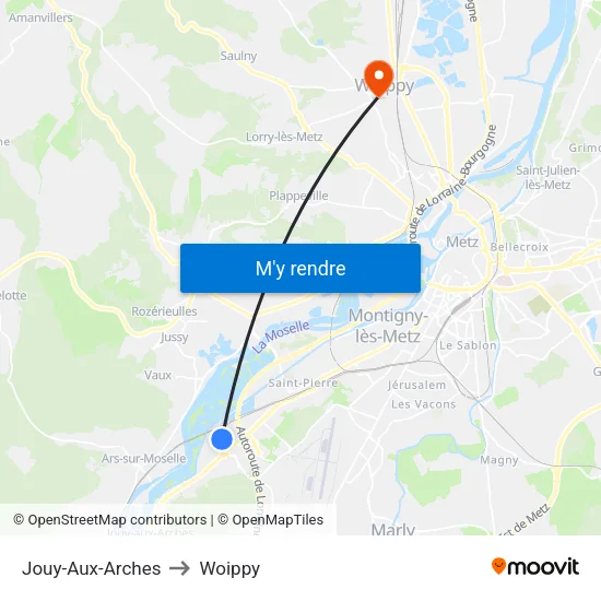 Jouy-Aux-Arches to Woippy map